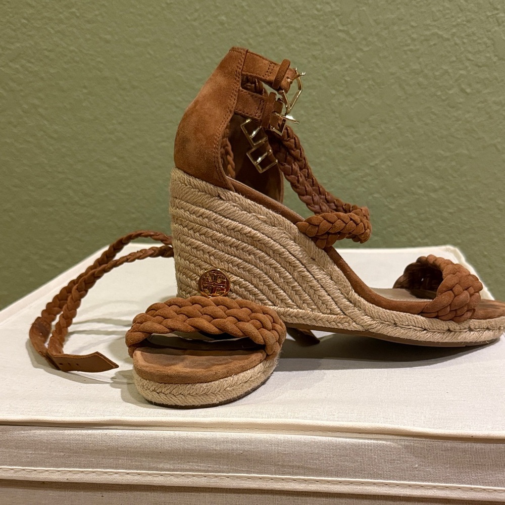 Tory Burch Braided Tan Wedge Sandals